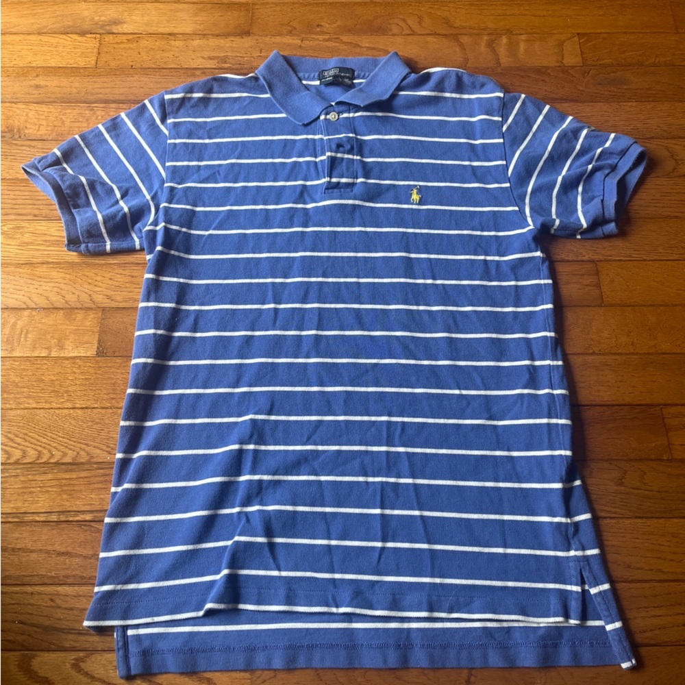 Boys Blue and White Striped Polo Shirt